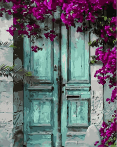 Blue Door With Flower